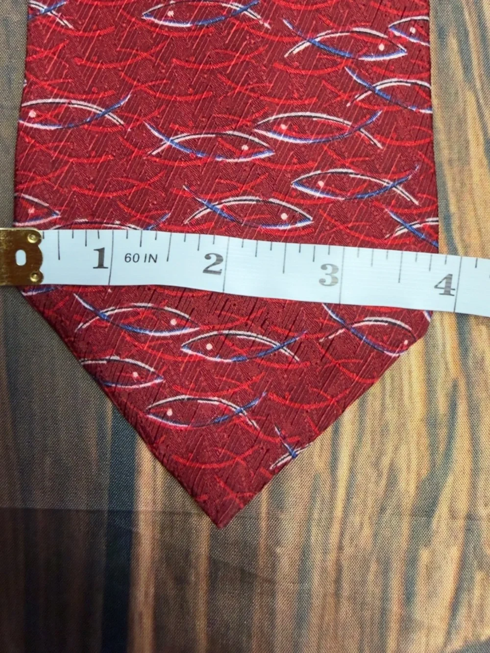 Christians Closet XL 100% Silk Red Christian Fish Tie Ichthys Necktie Apprx. 62